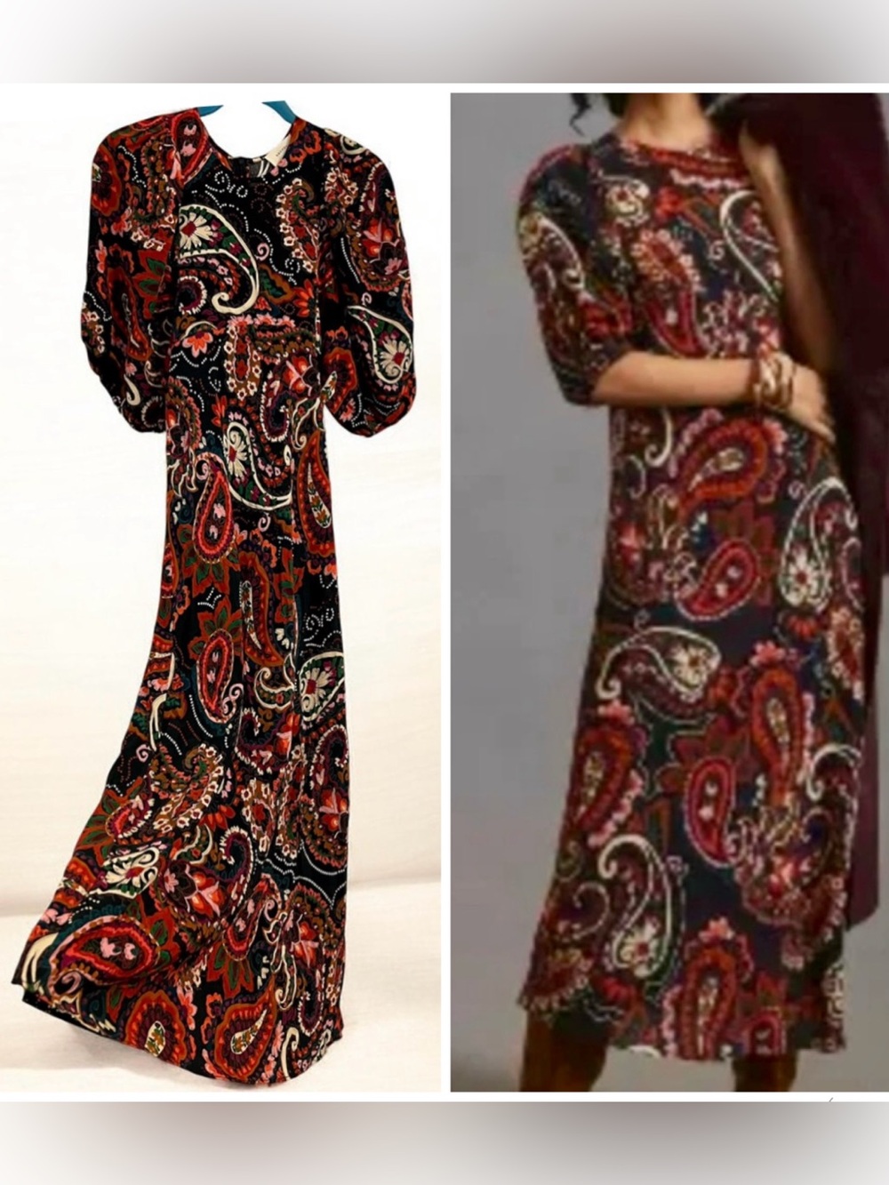 Anthropologie x KACHEL NEW Paisley Puff Sleeve Midi Dress Boho NWOT Size XS